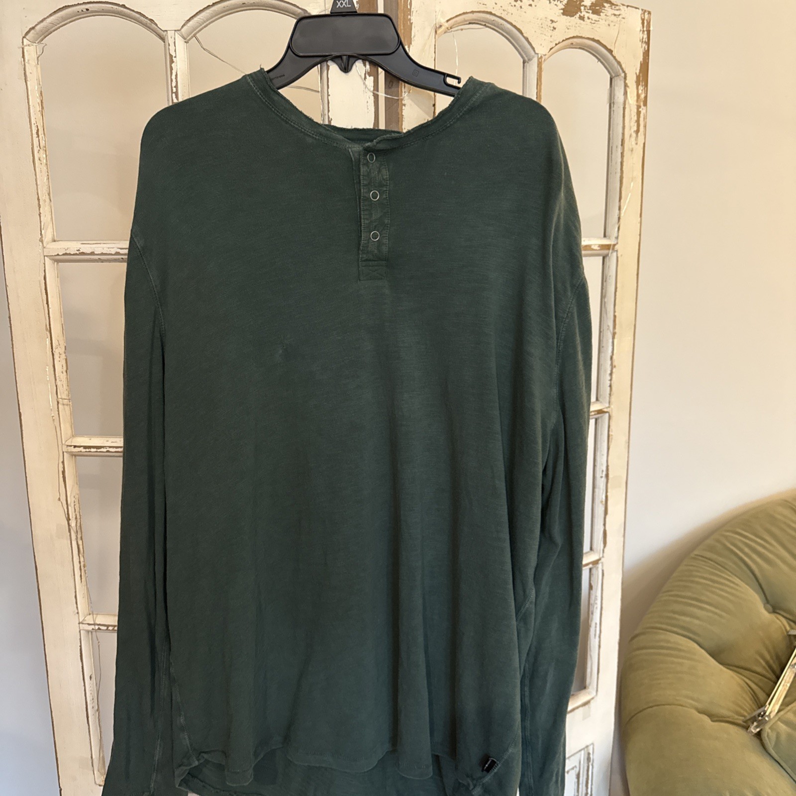 Lucky Brand Mens XXL Long Sleeve Henley Shirt Dark Green Knit Pullover Casual