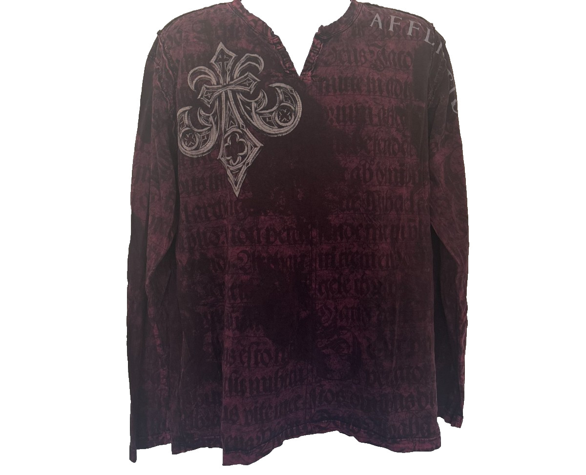 Vintage Affliction Buckle Shirt 2XL Burgundy Lava Wash Goth Y2K Grunge Mall USA