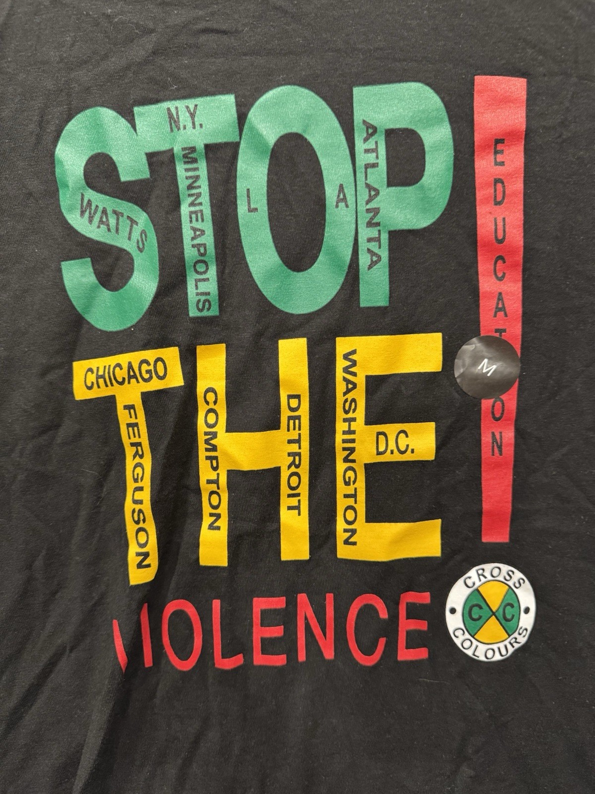 Cross Colours Hip Hop Rap T-Shirt Medium PEACE Stop the Violence 2020 Reprint