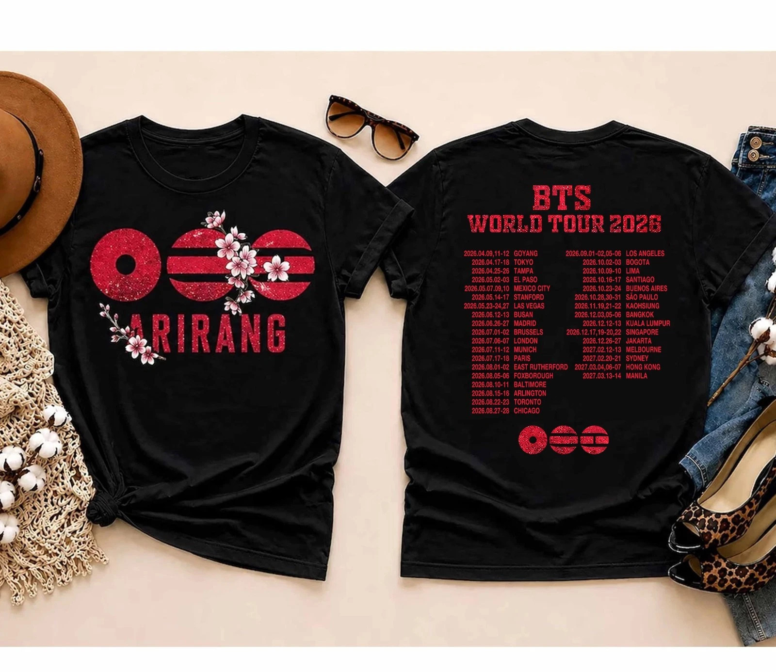 BTS World Tour Arirang 2026 Two-Sided K-Pop Graphic T-Shirt
