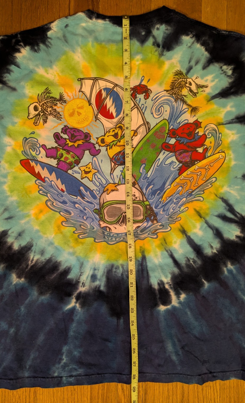 Grateful Dead Summertime Dancing Bears Shirt Tie-Dye Liquid Blue Large