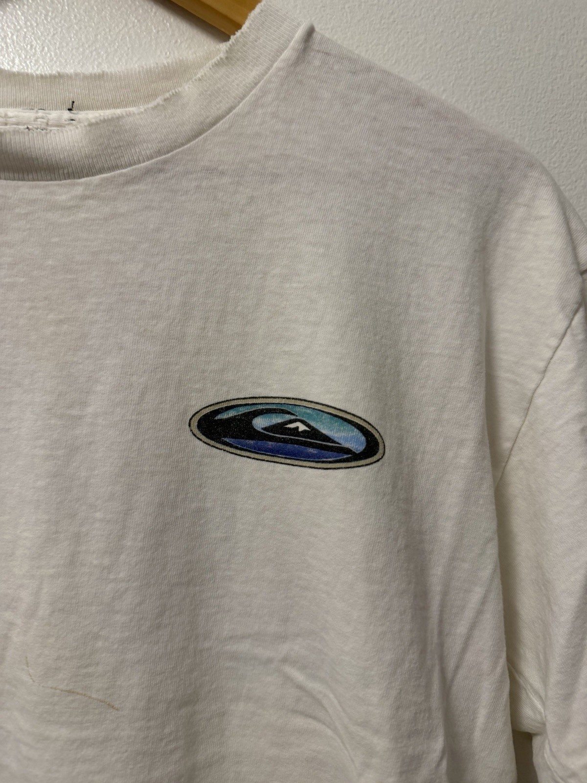 Vintage Quicksilver Double Sided White T-Shirt Mens Medium Distressed Grunge Y2K