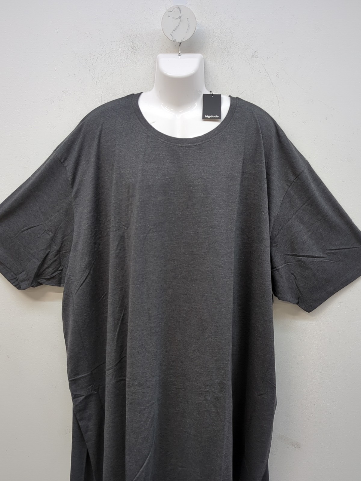 Bigdude Short Sleeve Plain Crew Neck Straight Hem T Shirt Size 7XL Charcoal