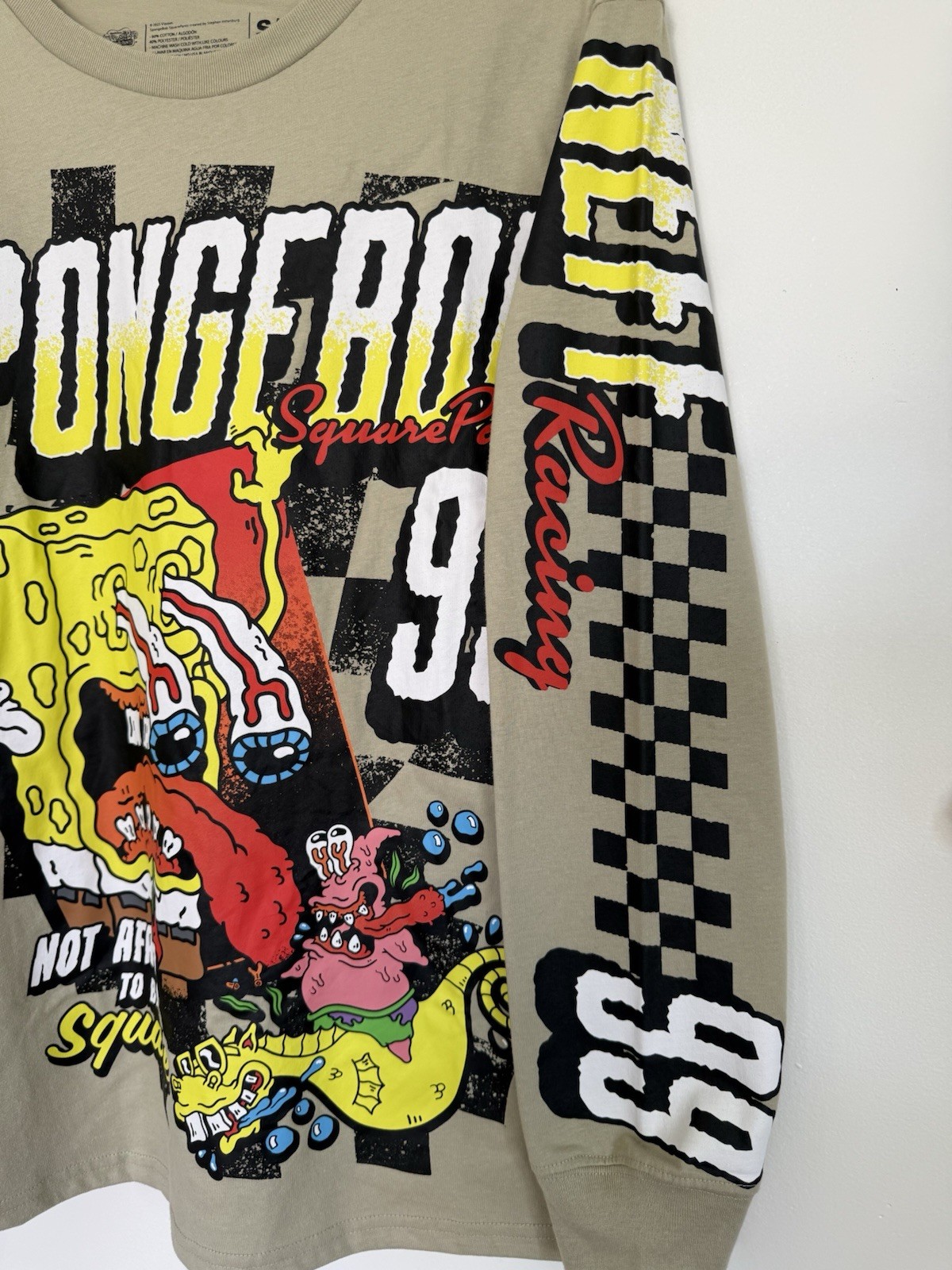 Spongebob Square Pants NEFF Turbo Racer Graphic Long Sleeve Olive Green Shirt Sm