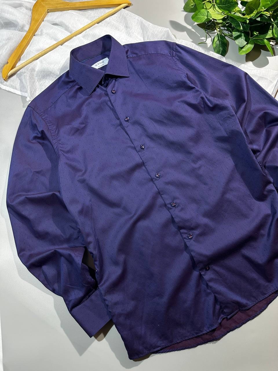 Eton Contemporary Fit Shirt Purple Micro Pattern Textured Cotton Size 40/15 3/4
