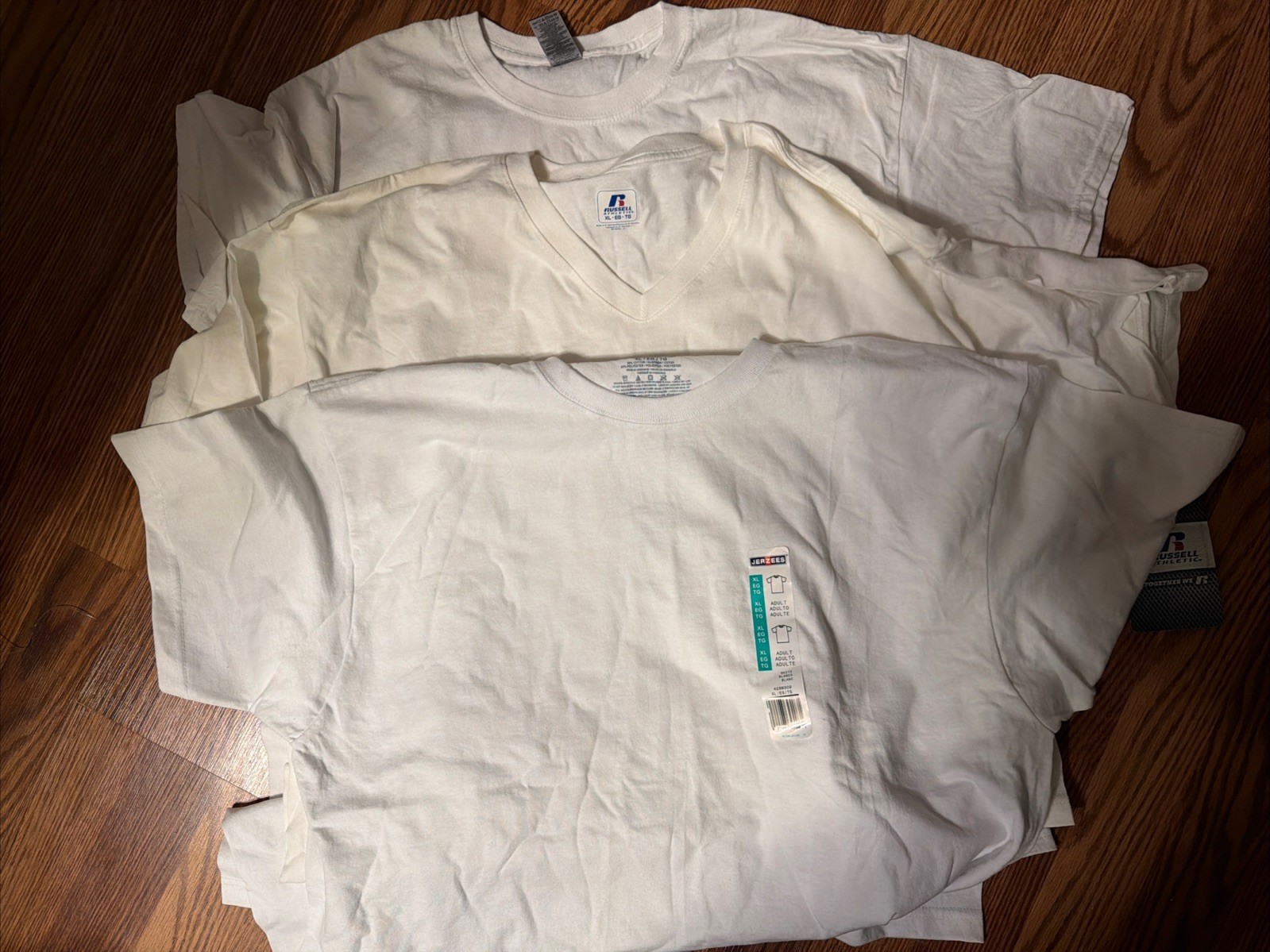 NWOT Hanes Gildan Russell Mixed Lot Set Of 3 WHITE T-Shirt V & Crew All Size XL