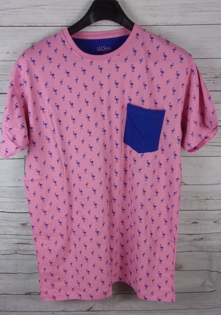 Galaxy Mens (Harvic) Pink/Blue XL Bird Logo Shirt 100% Cotton New