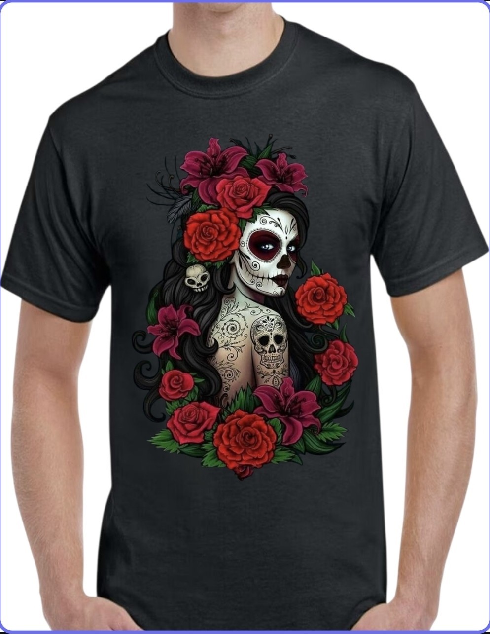 Sugar Skull Catrina Black Men’s T-Shirt Small To 3X-Large Style 11