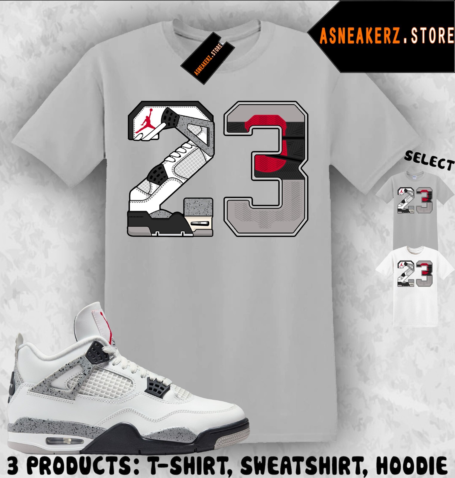 Tee Shirt Matching AJ 4 White Cement 2025 Match Sneaker Retro Number 23 T-Shirt
