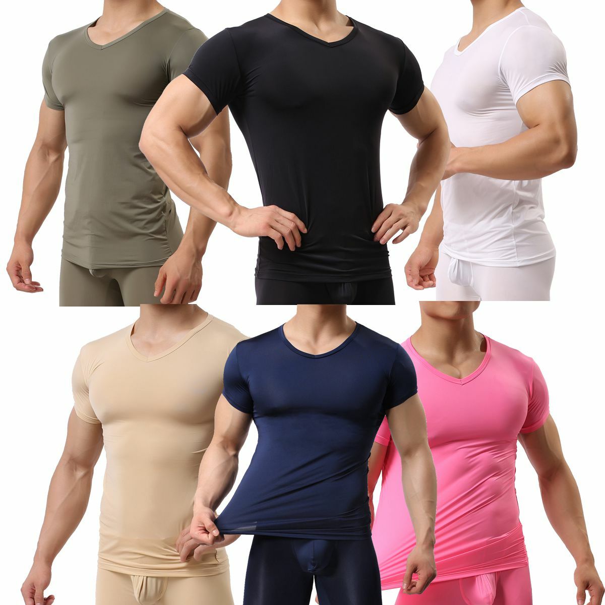 Men Smooth Gym Sport T-shirt Fitness Muscle Stretch Soft Tee Tops Clothes Basic