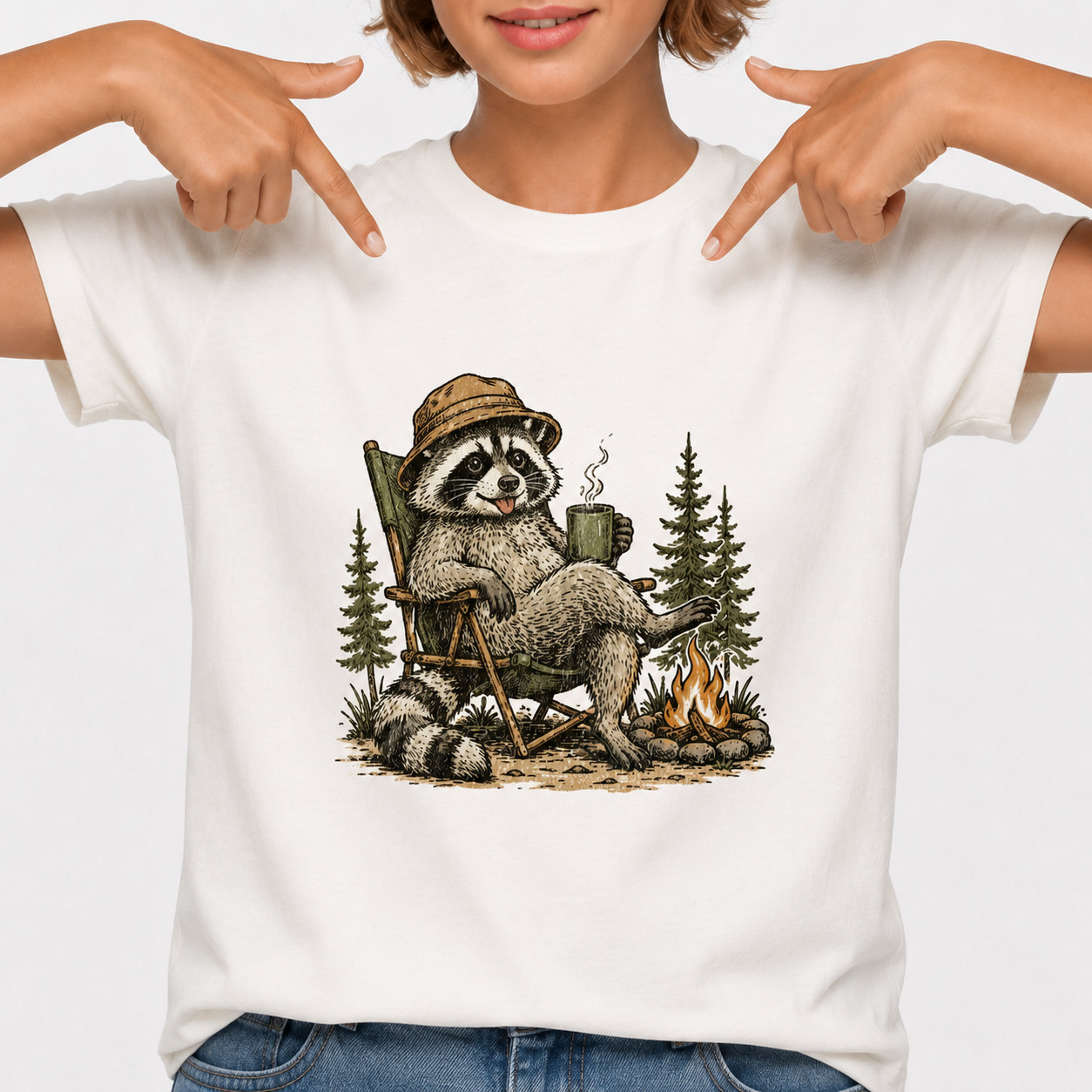 Vintage Camping Raccoon Shirt Classic Campfire Nature Lover Outdoor Gift Tee