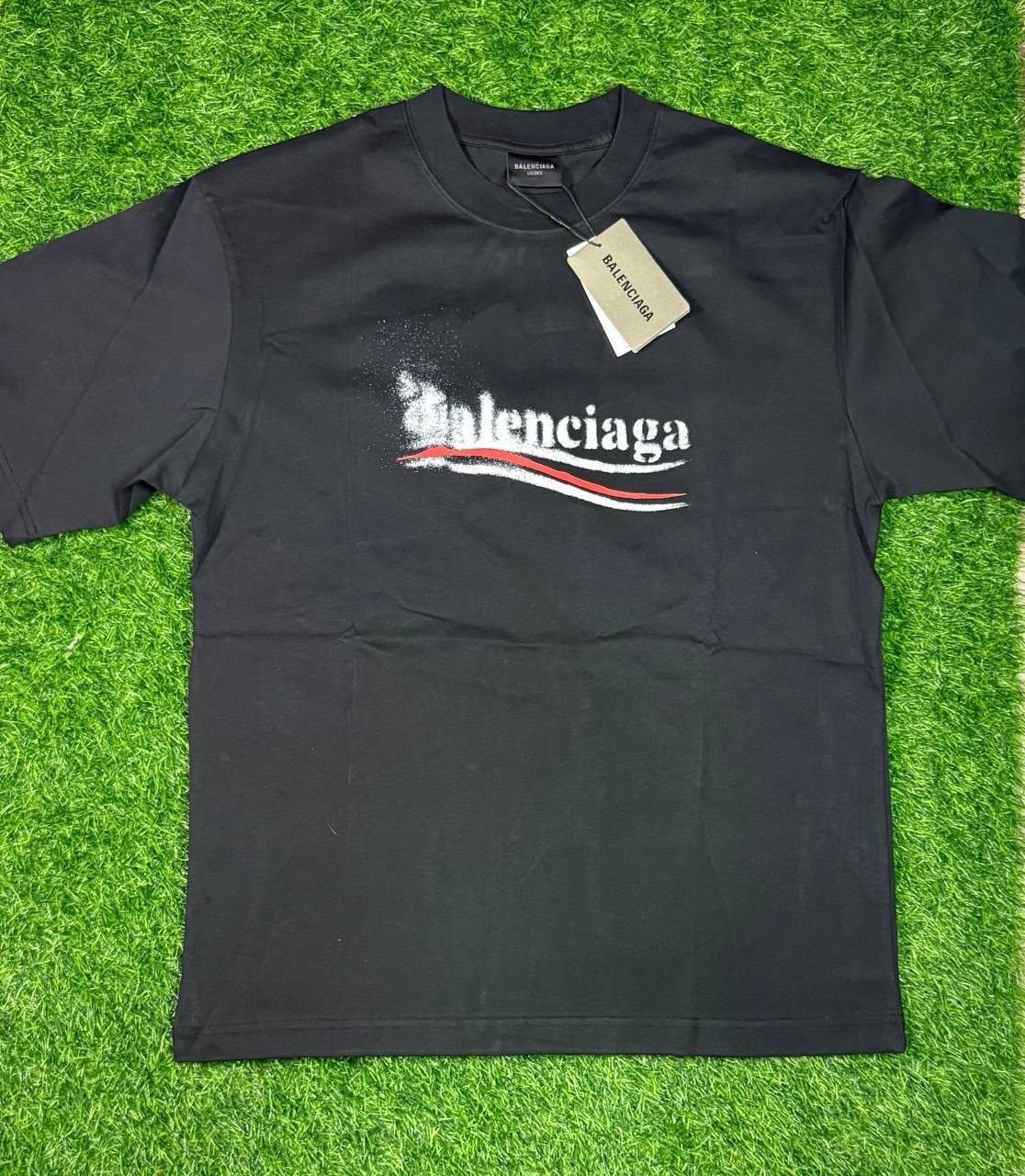 Balenciaga Men’s Black/Red Double-Sided Logo Graphic Crew Neck Tee Size L