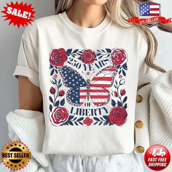 250 Years of Liberty Shirt Patriotic Butterfly Tee USA Freedom T-Shirt S-5XL