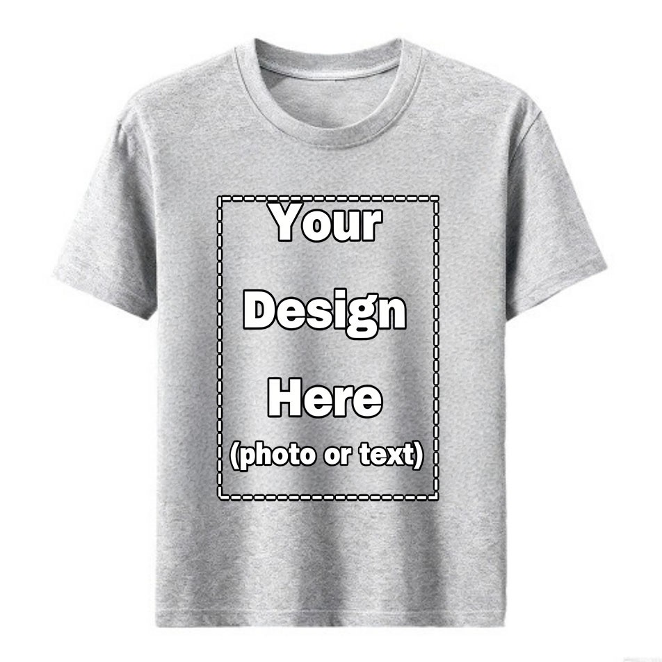 Print Your Photo Text Logo Custom DIY Cotton Tee Personalized Unisex Soft Top