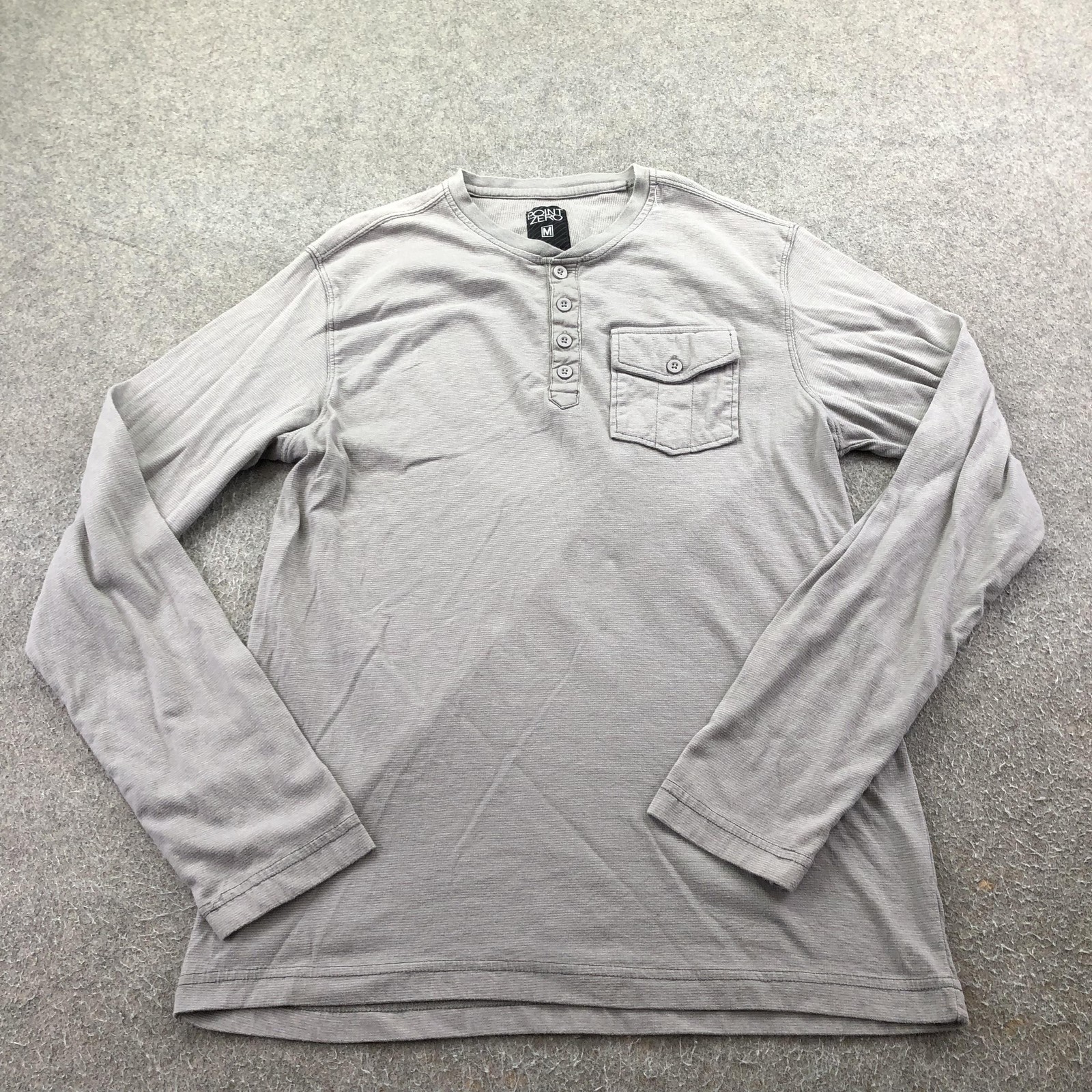 Point Zero Shirt Mens Medium Gray Long Sleeve Henley Pocket Tee Knit Casual