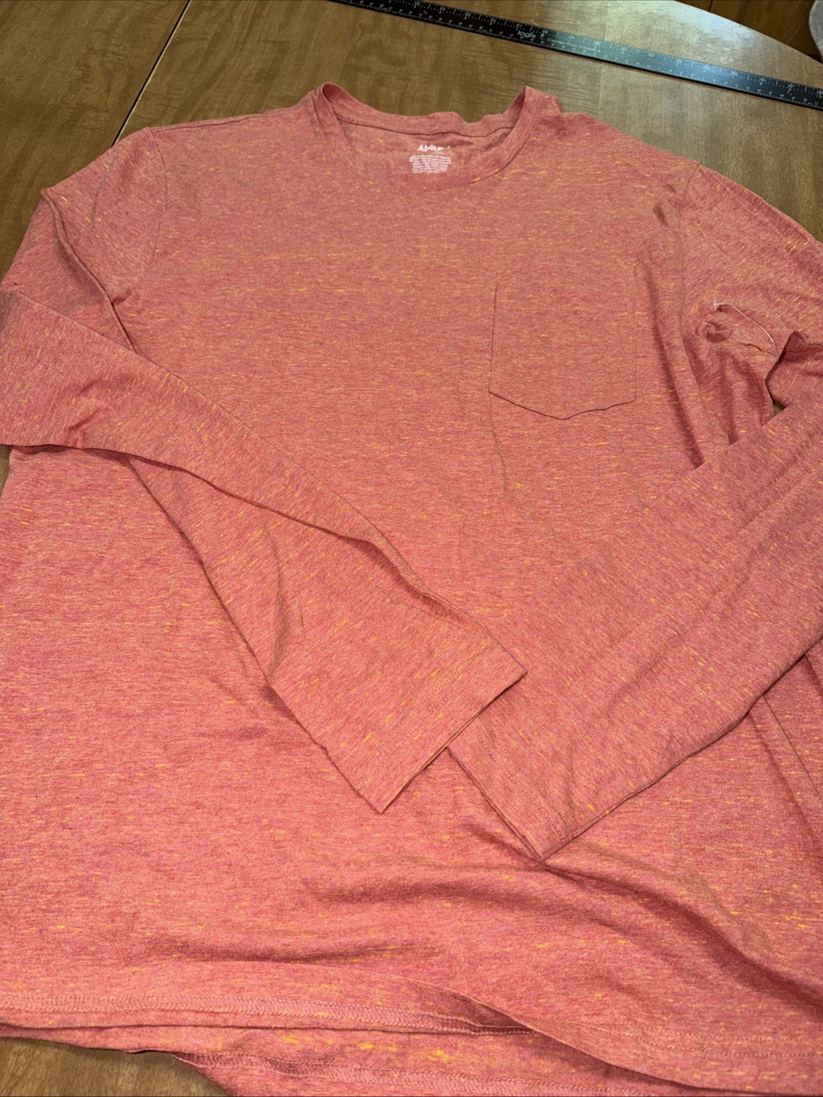 Abound Mens Long Sleeve Henley Shirt Coral Heather Cotton Blend L Pocket Orange