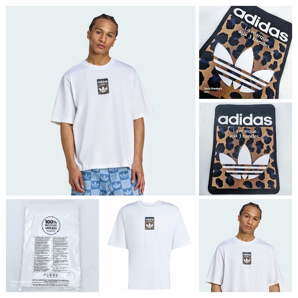 Adidas XL Men’s T Shirt White Oversized Retro Leopard Trefoil Graphic Cotton NWT