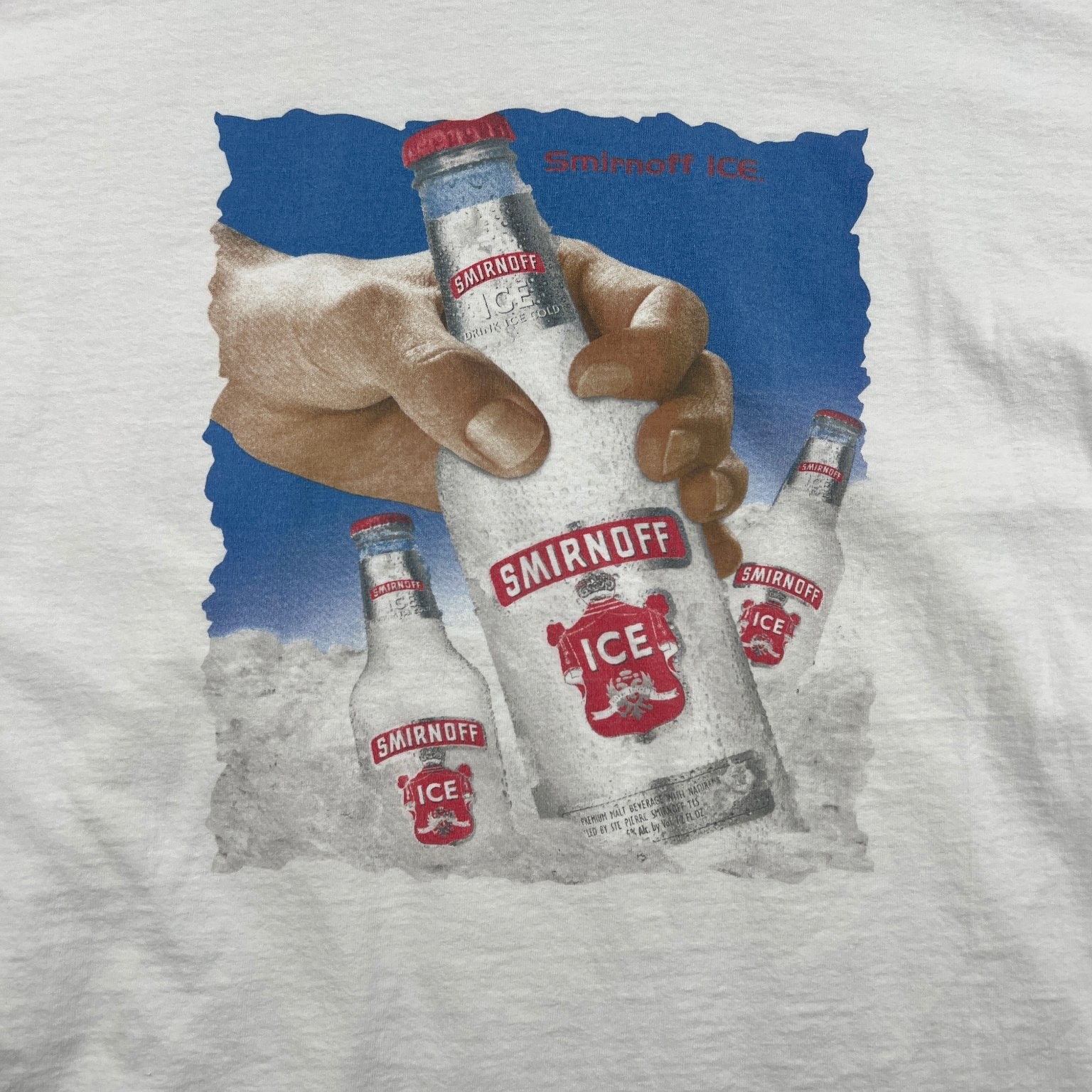 Vintage Smirnoff Ice T-Shirt Mens L White Graphic Promo Center Logo Back Hit Y2K