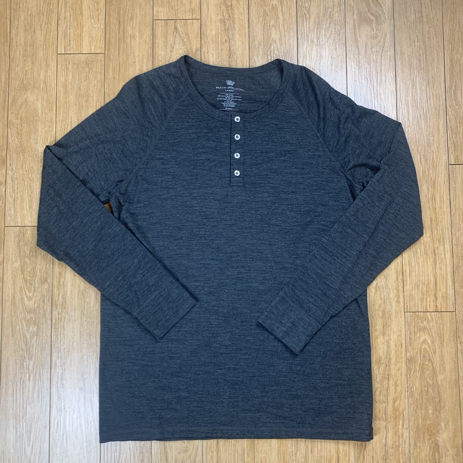 Mack Weldon Henley Shirt Men L Gray Cashmere Wool Knit Long Sleeve