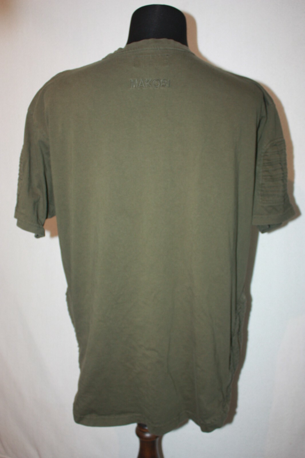 Makobi MK Sz L Fashion T-Shirt Olive Green Zippers Pleated Short Sleeves
