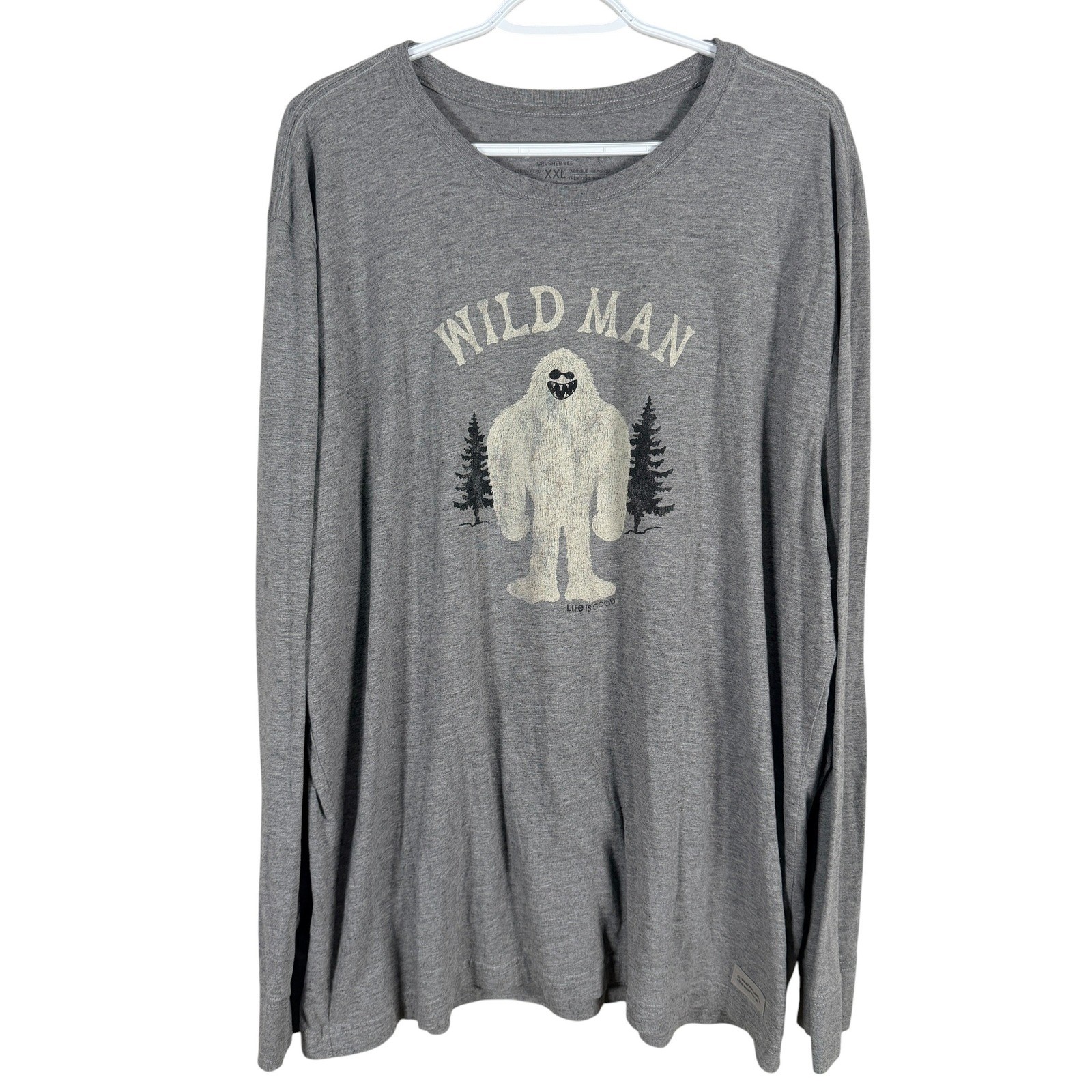 Life is Good Crusher Tee Wild Man Yeti Bigfoot Mens XXL Gray Long Sleeve Shirt