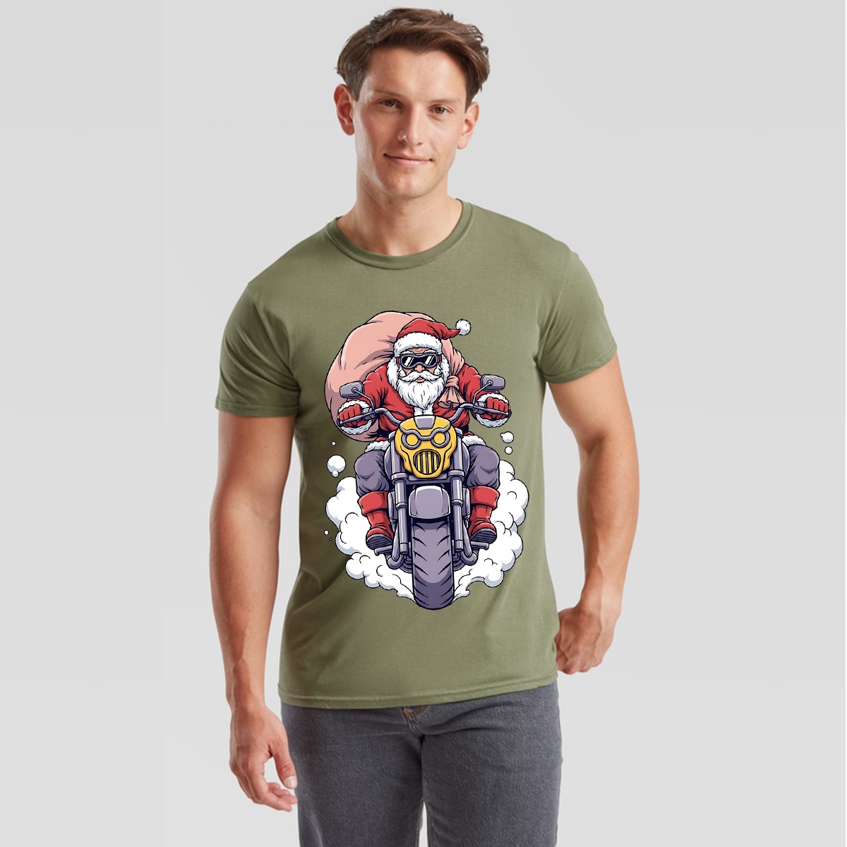 Santa Claus Motorcycle Christmas Mens T-Shirt Holiday Graphic Tee