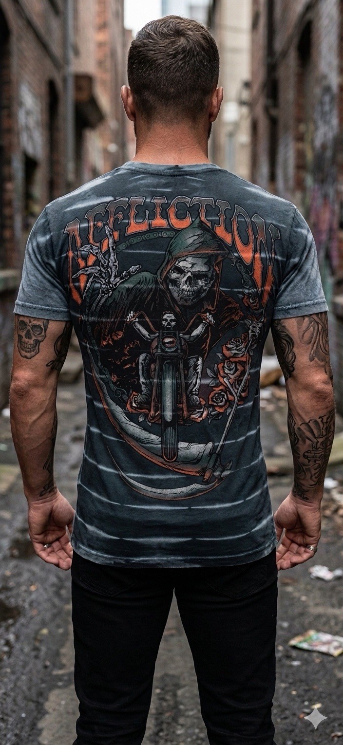 $58 AFFLICTION American Customs HELL RIDER Short Sleeve Slim Fit T-shirt NWT