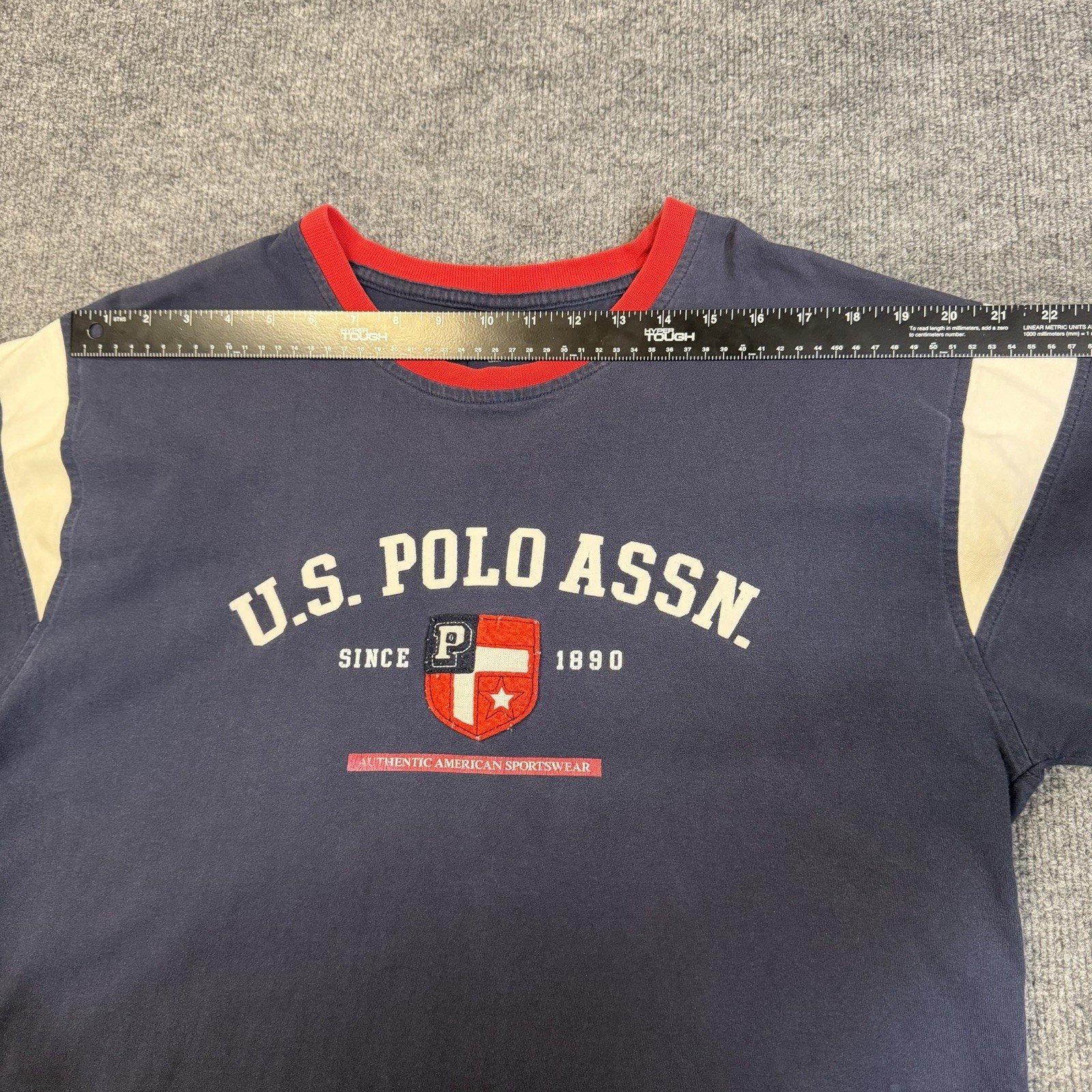 US Polo Assn T Shirt Mens Extra Large Navy Blue Red Trim Graphic Logo Tee Cotton