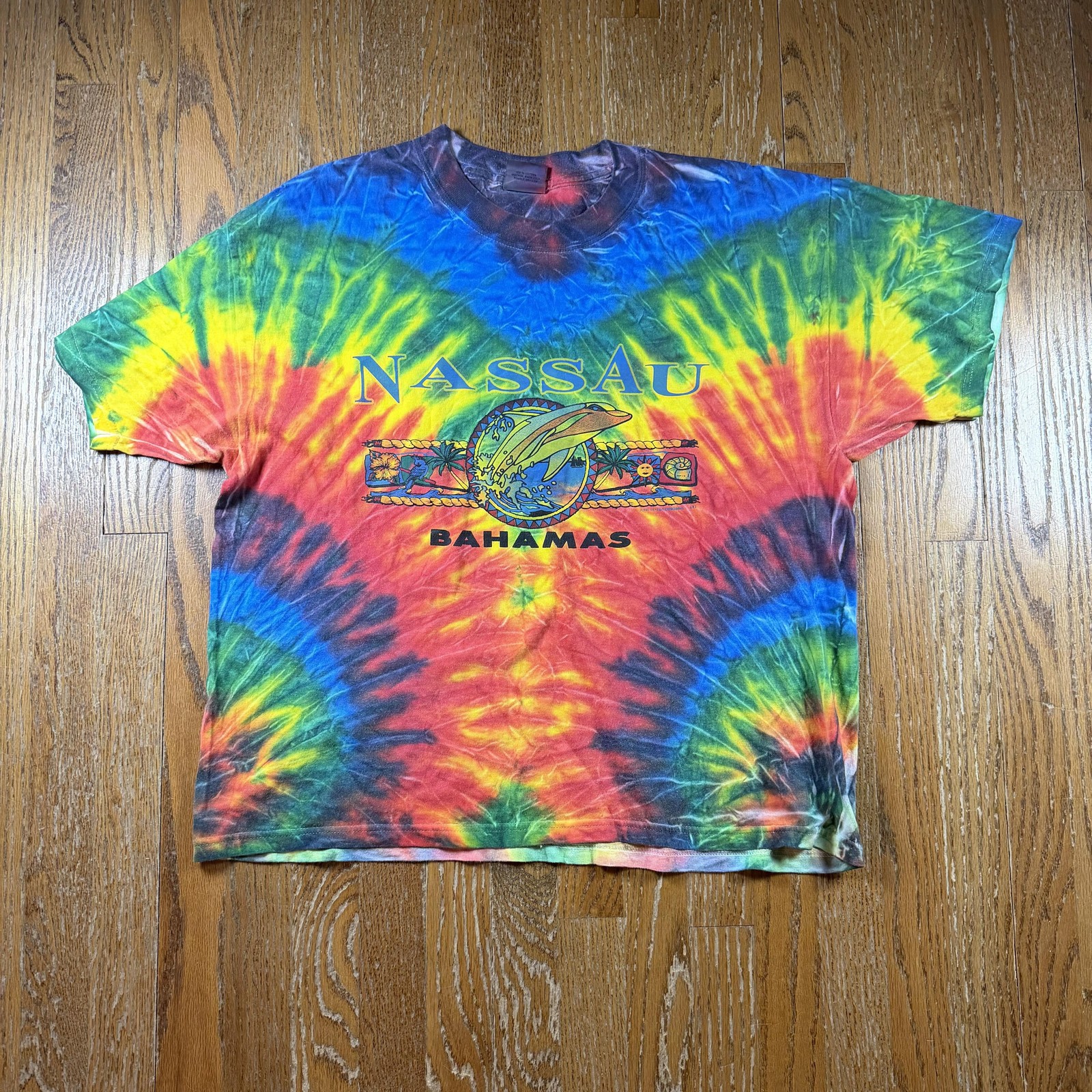 N.A.T. Shirt Mens XL Multicolor Tie Dye Nassau Bahamas USA Festival Hippie