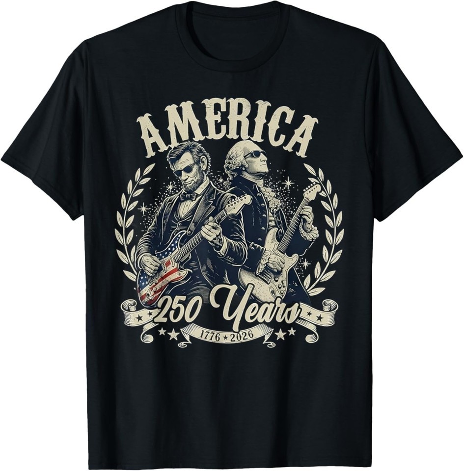 USA George Washington Abe Lincoln Playing Guitar 250th T-Shirt