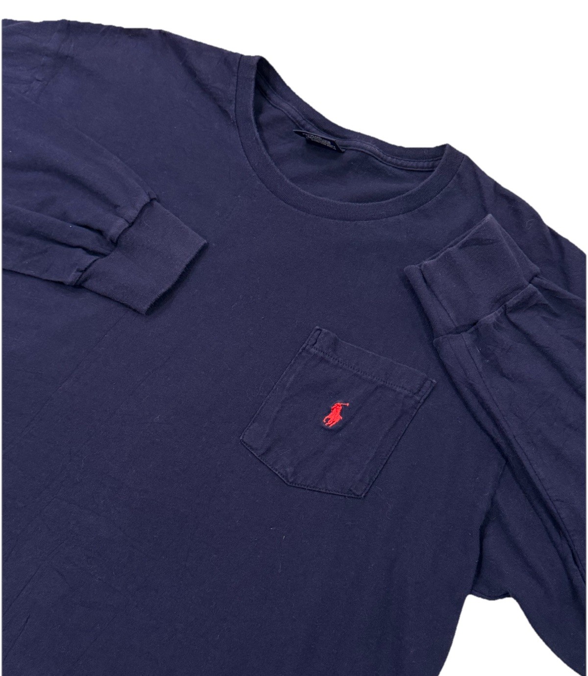 VTG 90s Polo Ralph Lauren Pocket Long Sleeve T-Shirt Mens L Navy Red Pony Preppy