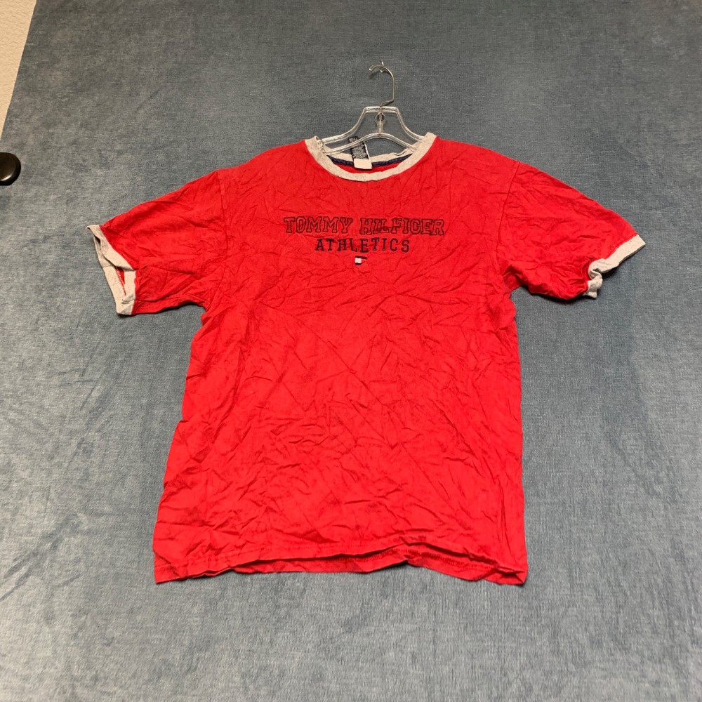 Tommy Hilfiger Athletics T Shirt Mens Large Red Cotton Logo Summer Regular Fit
