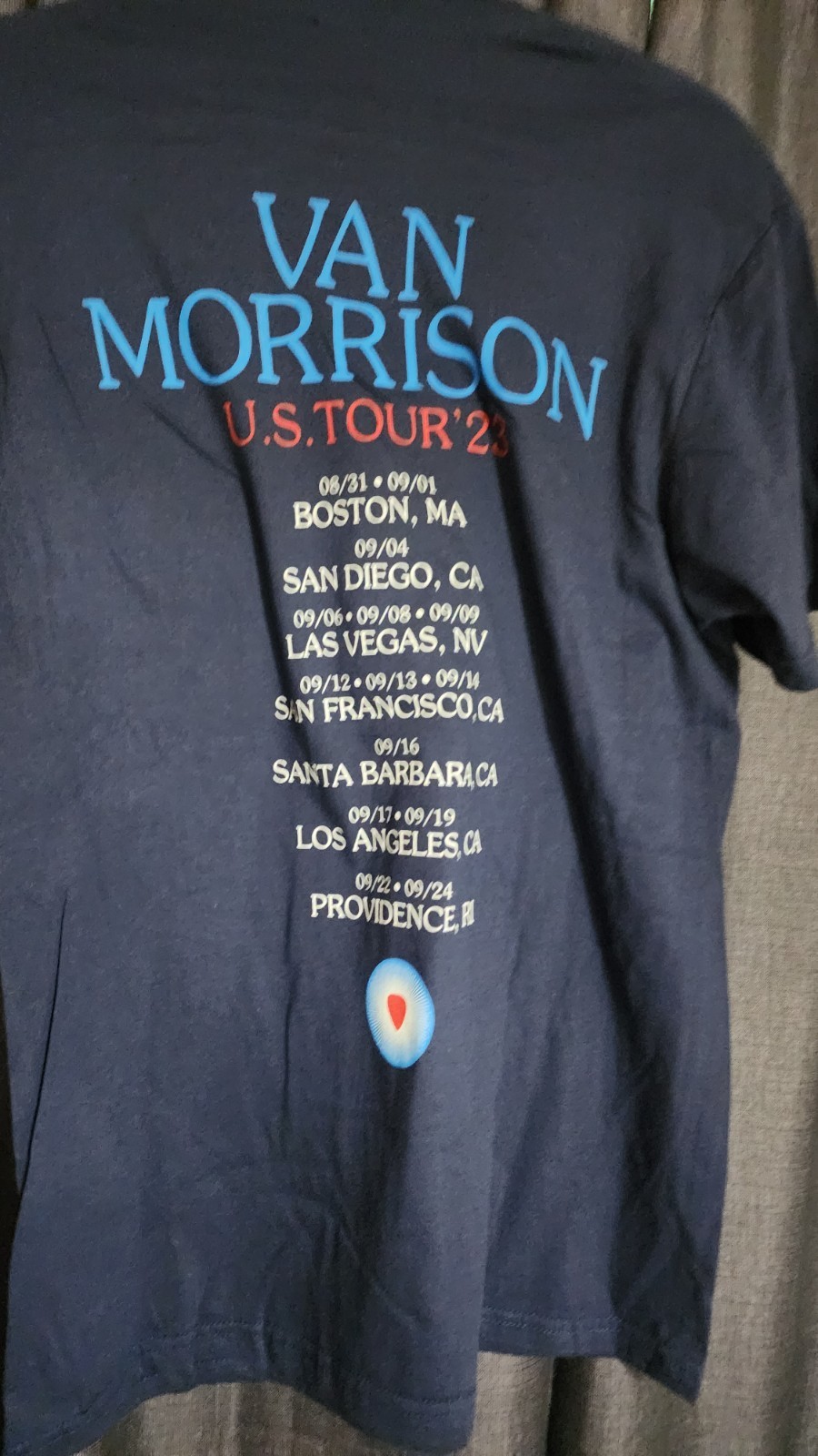 Van Morrison U.S. Tour ’23 Double-Sided Graphic Tee Blue Cotton Crew Neck M
