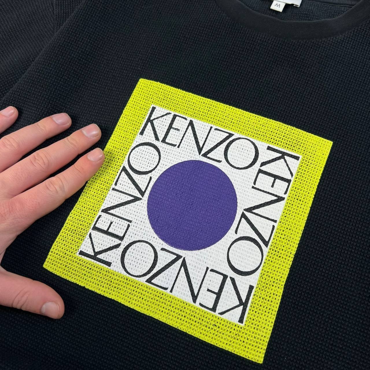 Kenzo Vintage Big Box Logo Waffle T-Shirt 1TS105 Designer Textured Tee
