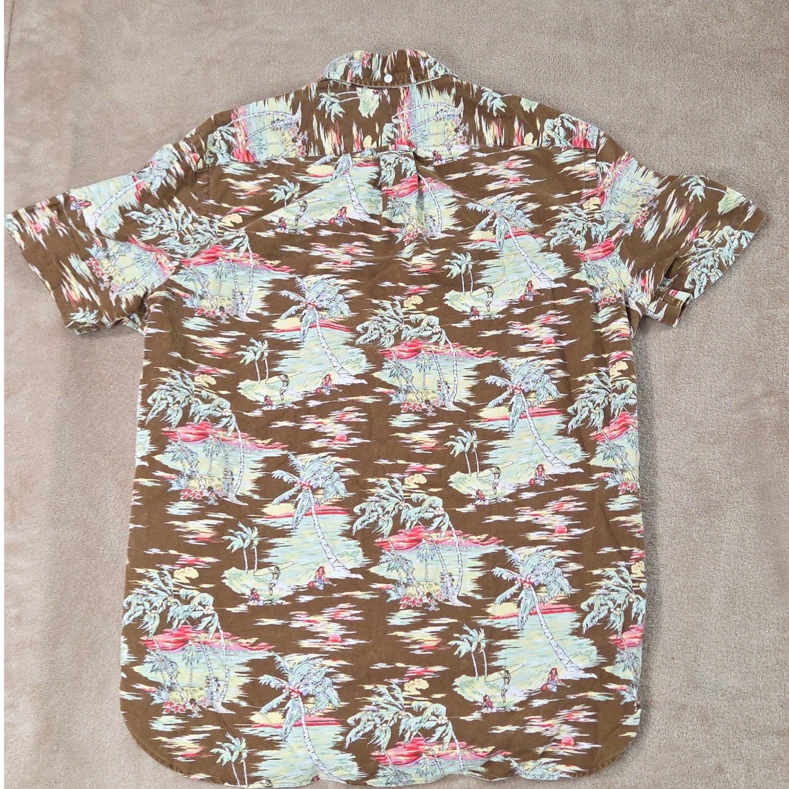 Polo ralph lauren Hawaiian shirt men M Brown tropical pleated Button down EUC