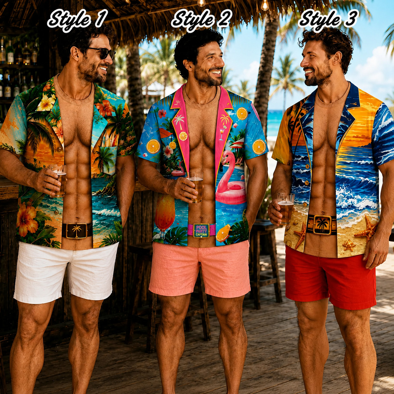 Personalized Funny Hawaiian Shirt, Custom Fake Abs Body All Over Print Polyester