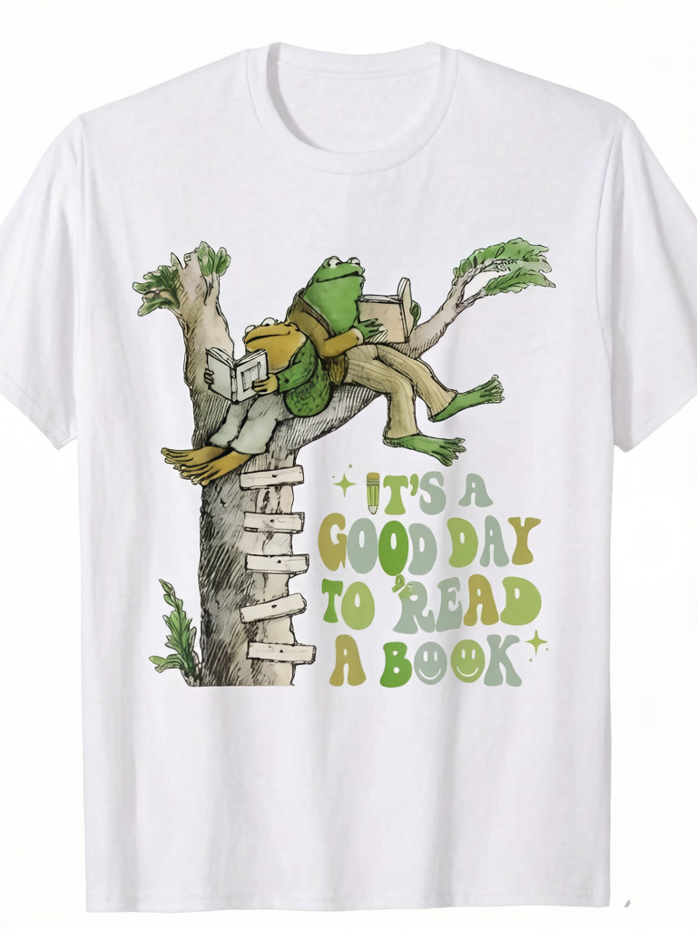 Men’s “It’s A Good Day to Read a Book” Retro Frog & Toad Graphic T-Shirt – 100%