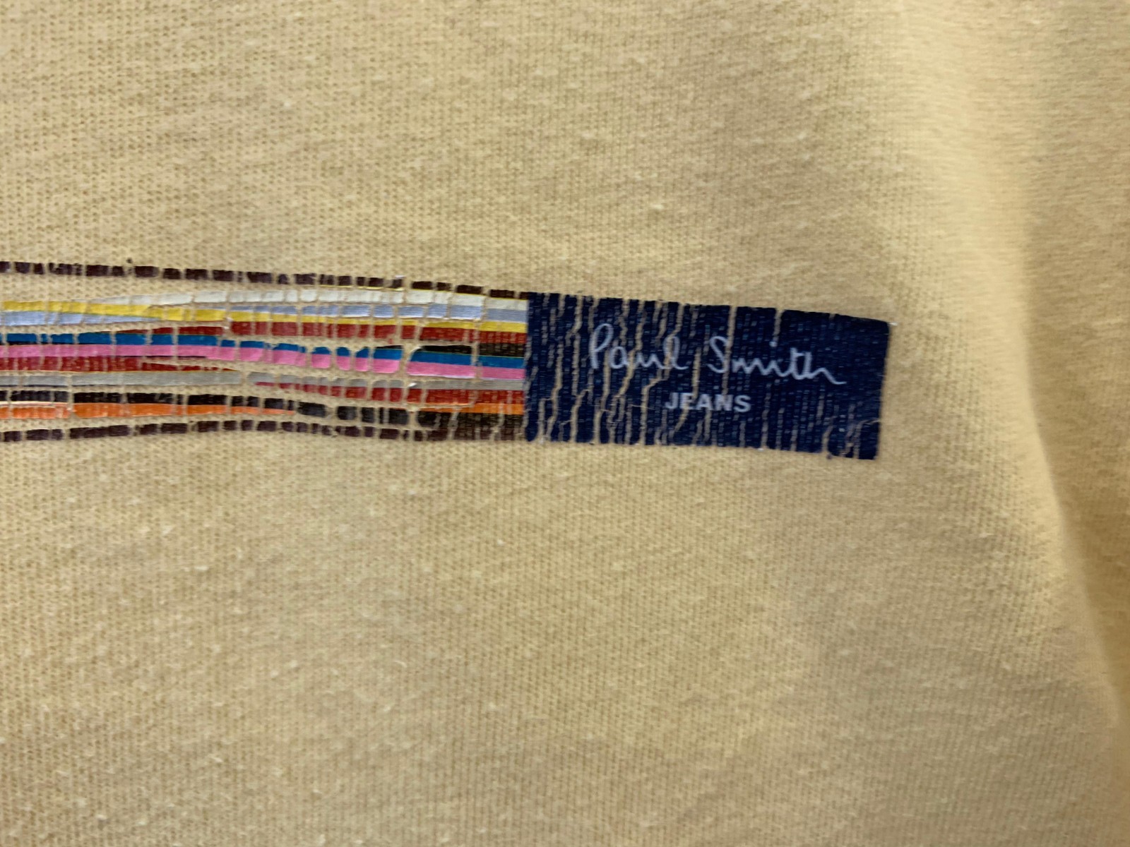 Paul Smith Jeans T-Shirt Mens L Light Yellow Multi-Color Stripe Graphic Logo#240