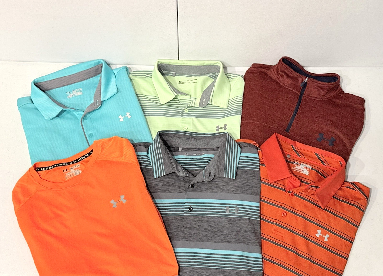 Lot of 6 Under Armour Men’s Shirt 2XL HeatGear Tee Polo 1/4 Zip Pullover Fleece