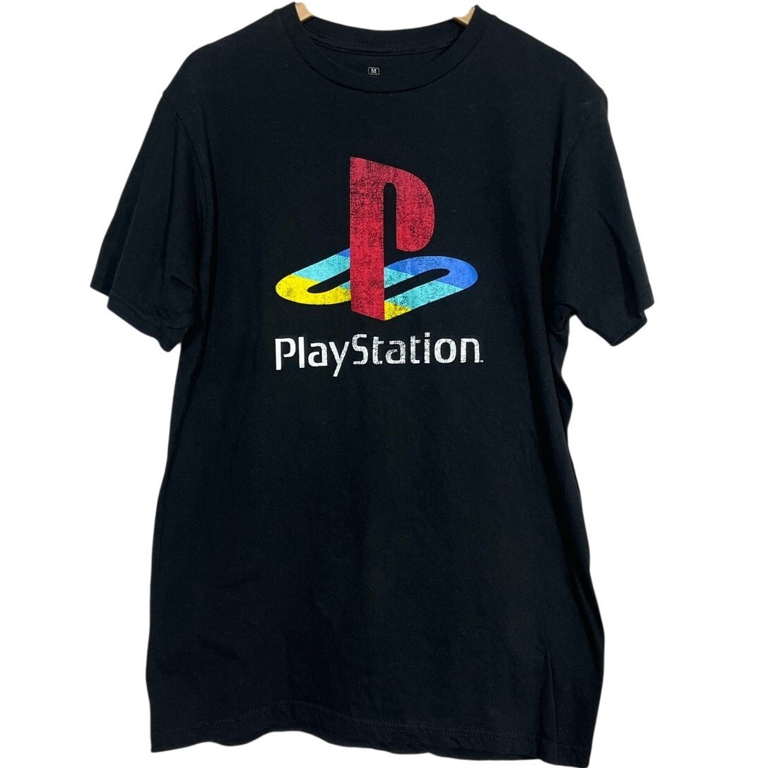 Sony PlayStation M 100% Cotton Graphic TShirt Black Retro Ripple Junction Gaming