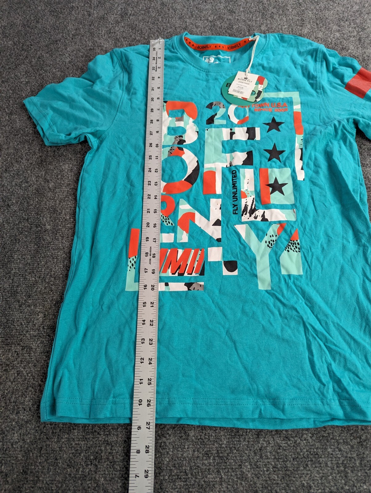 Born Fly T-shirt Mens Small Teal Anytown USA NWT