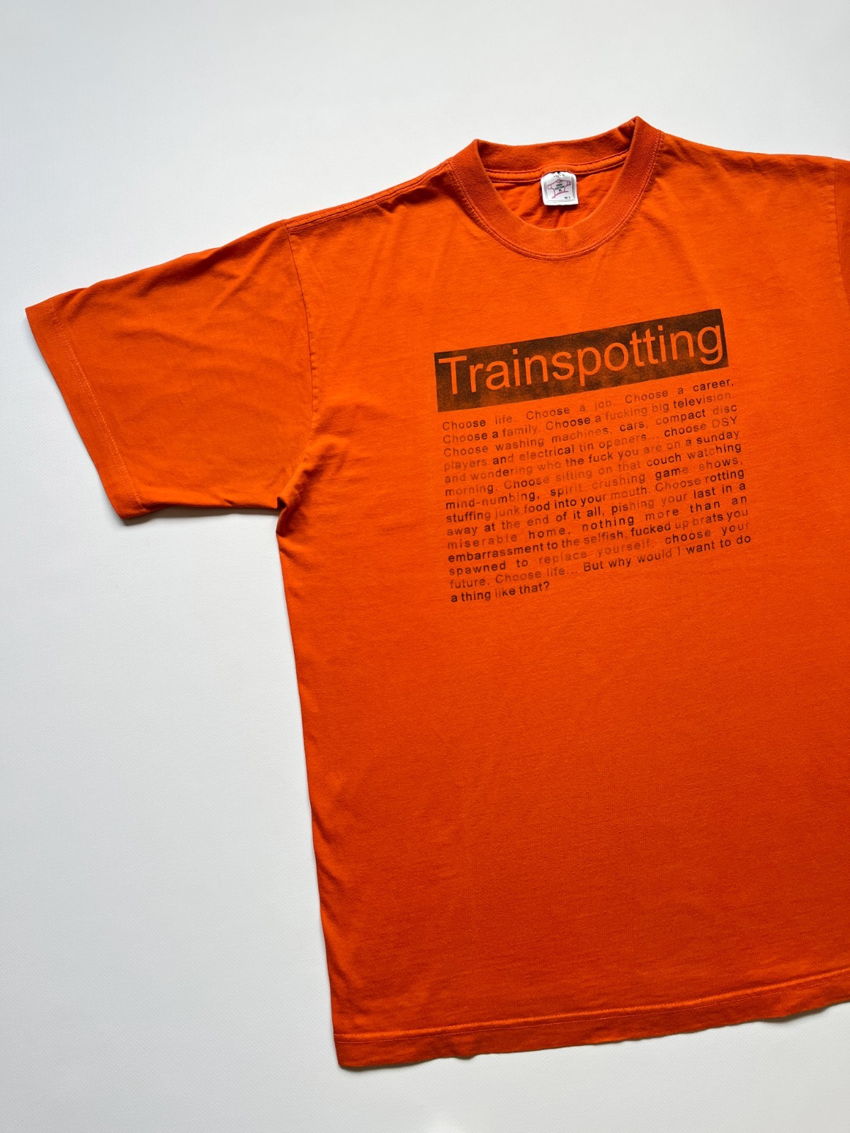 Vintage Trainspotting Choose Life Promo Movie Graphic T-Shirt Orange Size XL