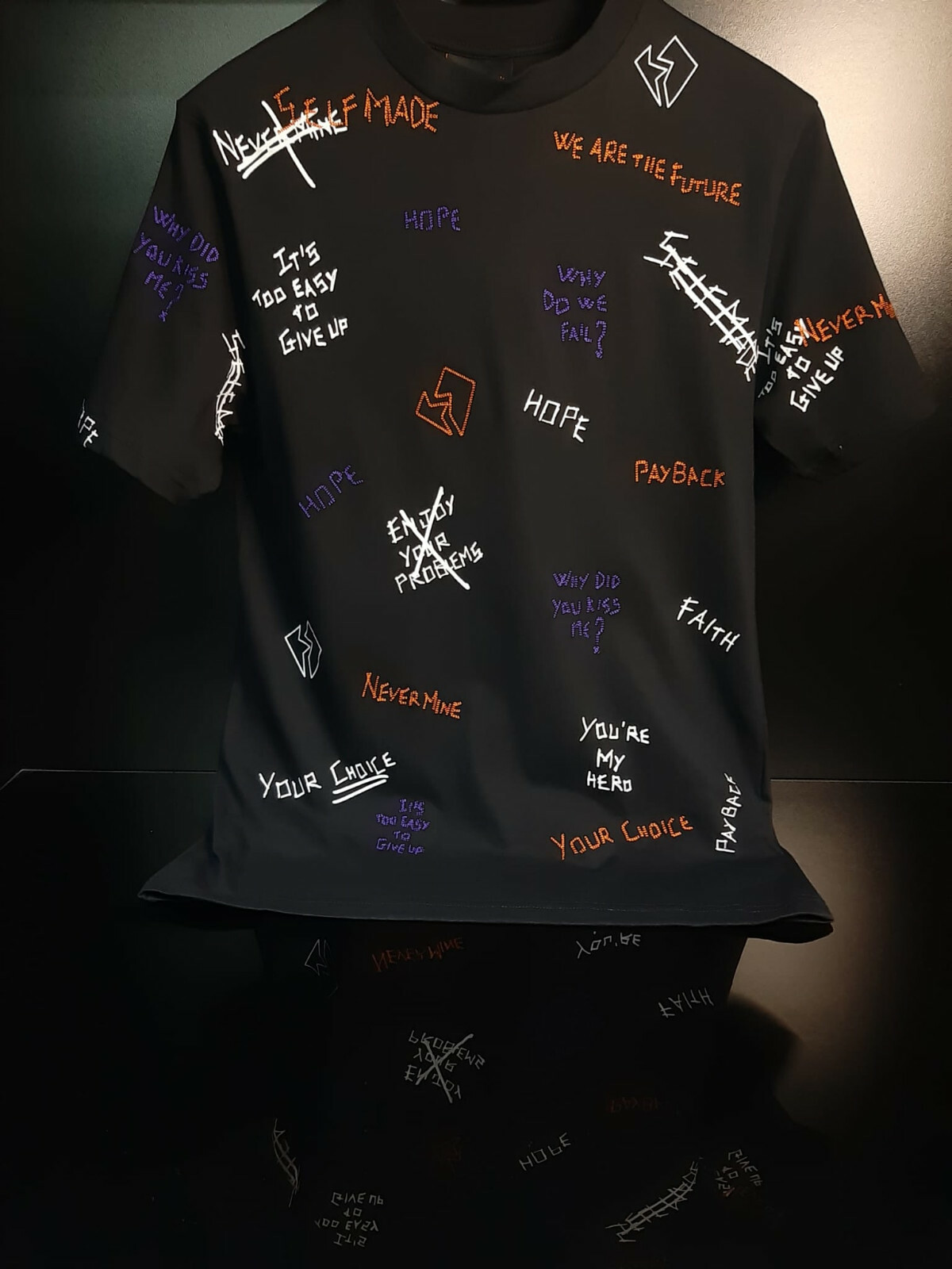 SELF MADE SCREEN PRINT AND EMBROIDERY T SHIRT-BLACK.