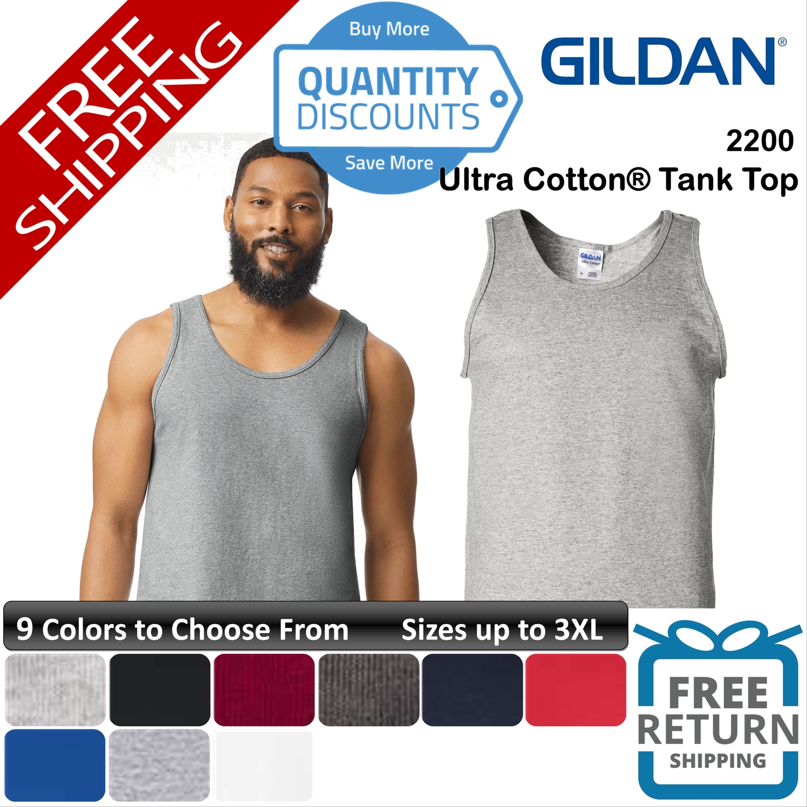 🔥 Gildan Men Ultra Cotton Tank Top Shirt Sleeveless Classic Fit Up To 3XL 2200