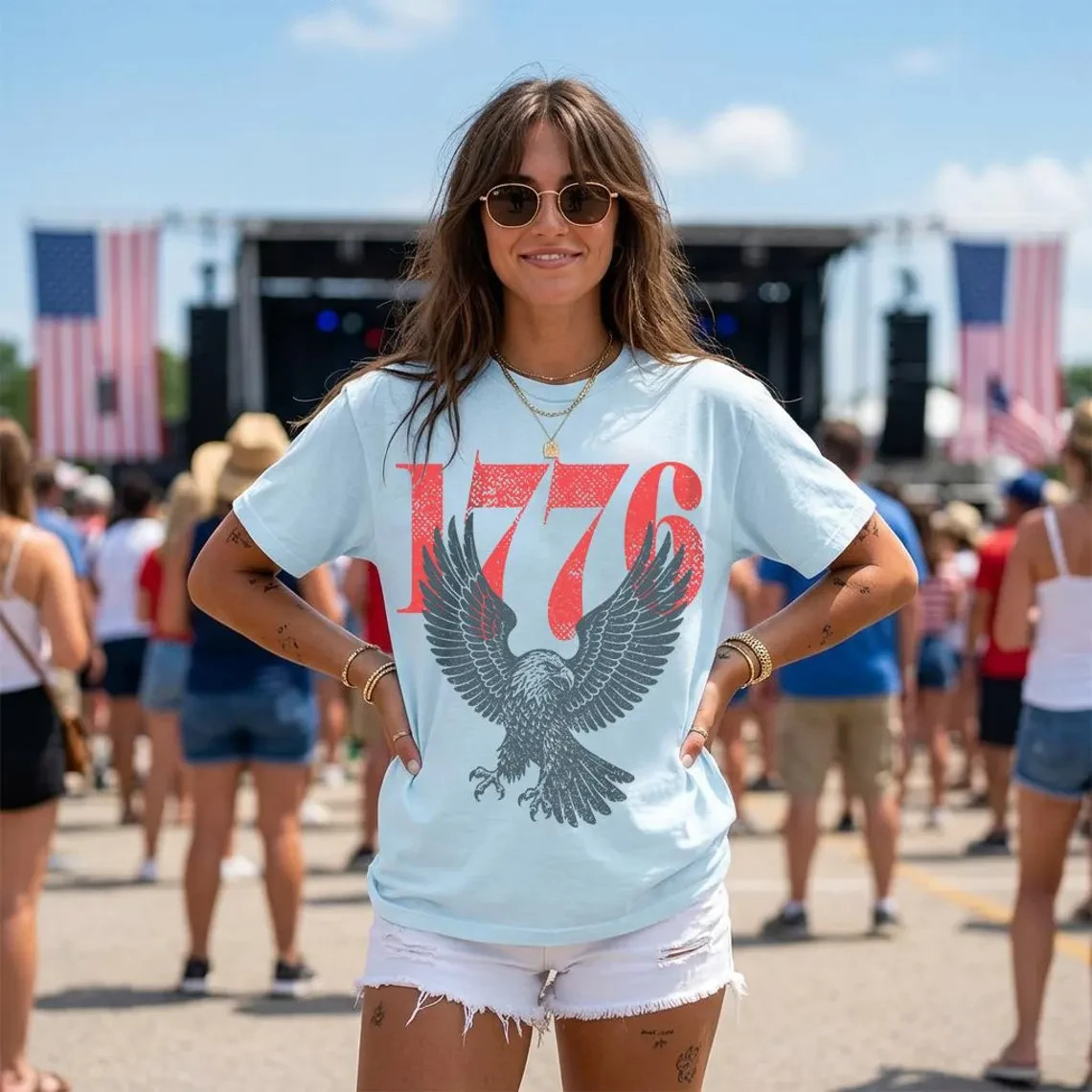 Retro 1776 Bald 250th Anniversary 4th of July T-shirt