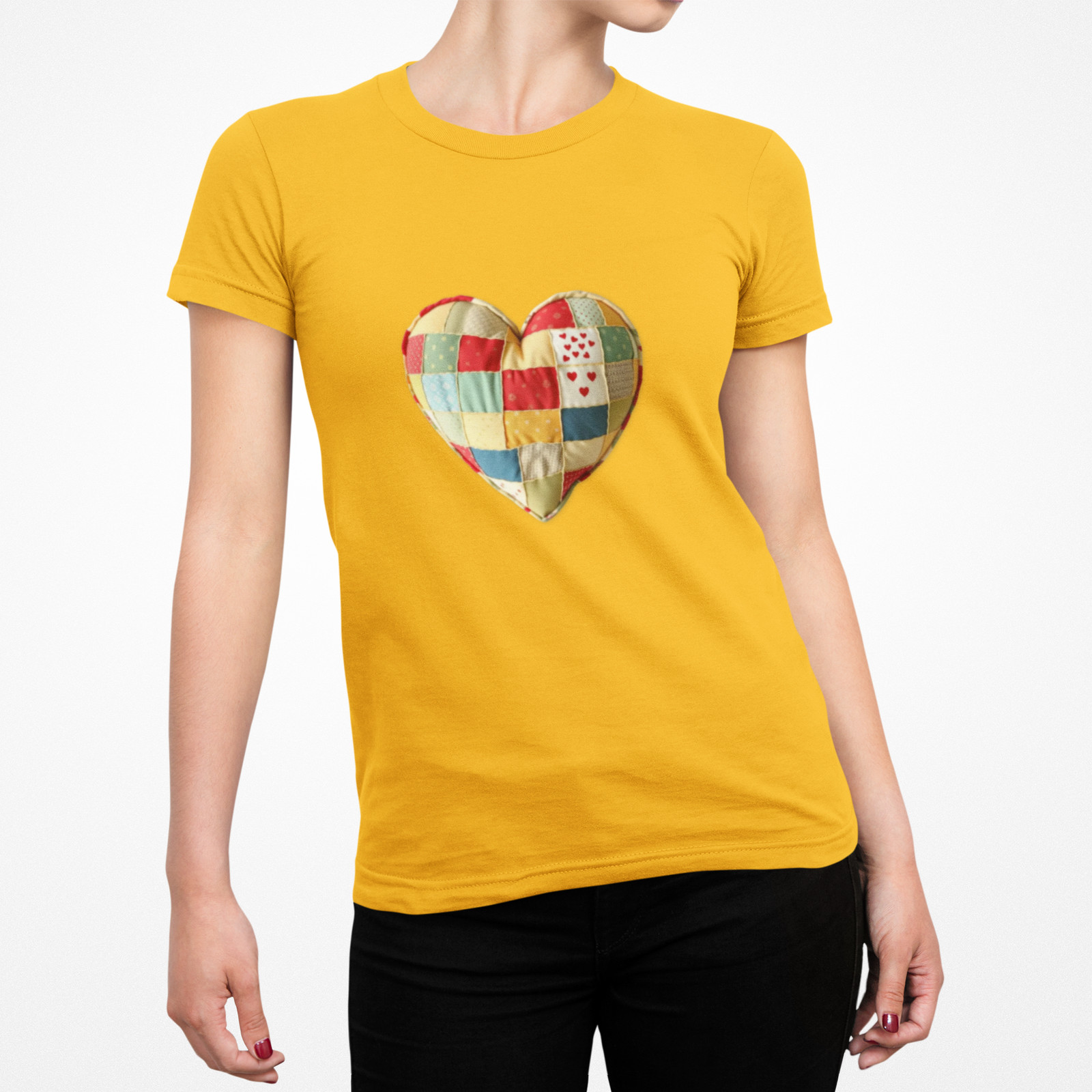 Faux Patchwork Quilted Heart T-Shirt | Patch Heart Tee