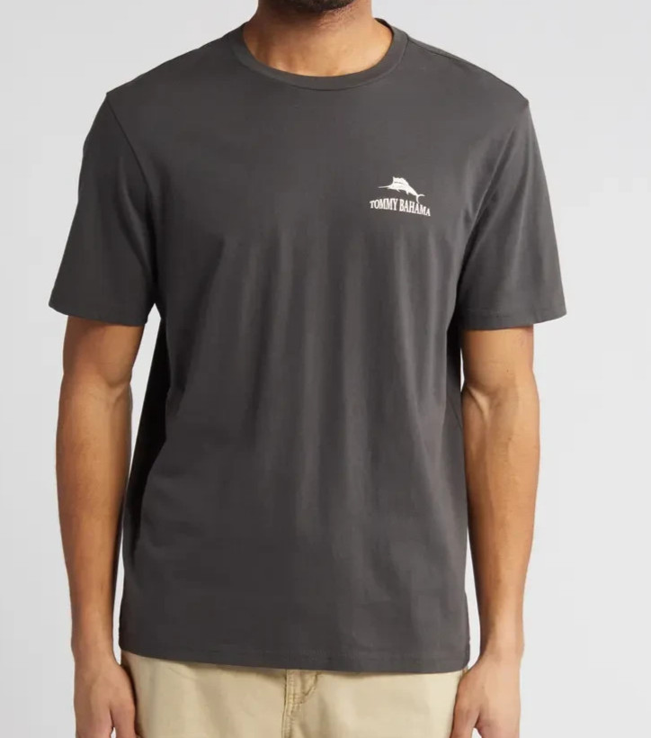 Tommy Bahama Men’s SZ L Gray Shell on Wheels Short Sleeve Graphic Tee New