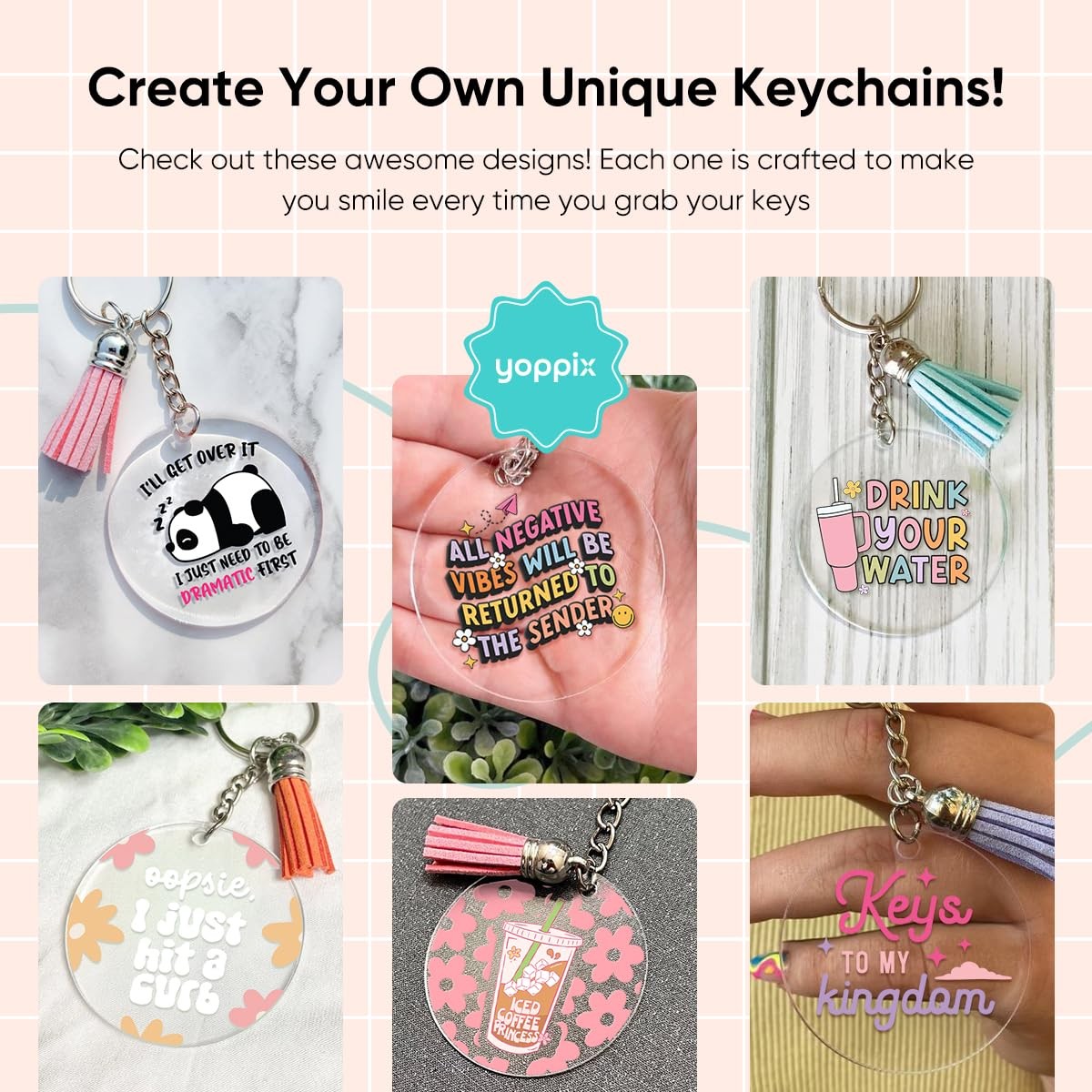 140 PCS Acrylic Keychain Blank Set, Funny Double-Sided UV DTF Stickers Acryli…