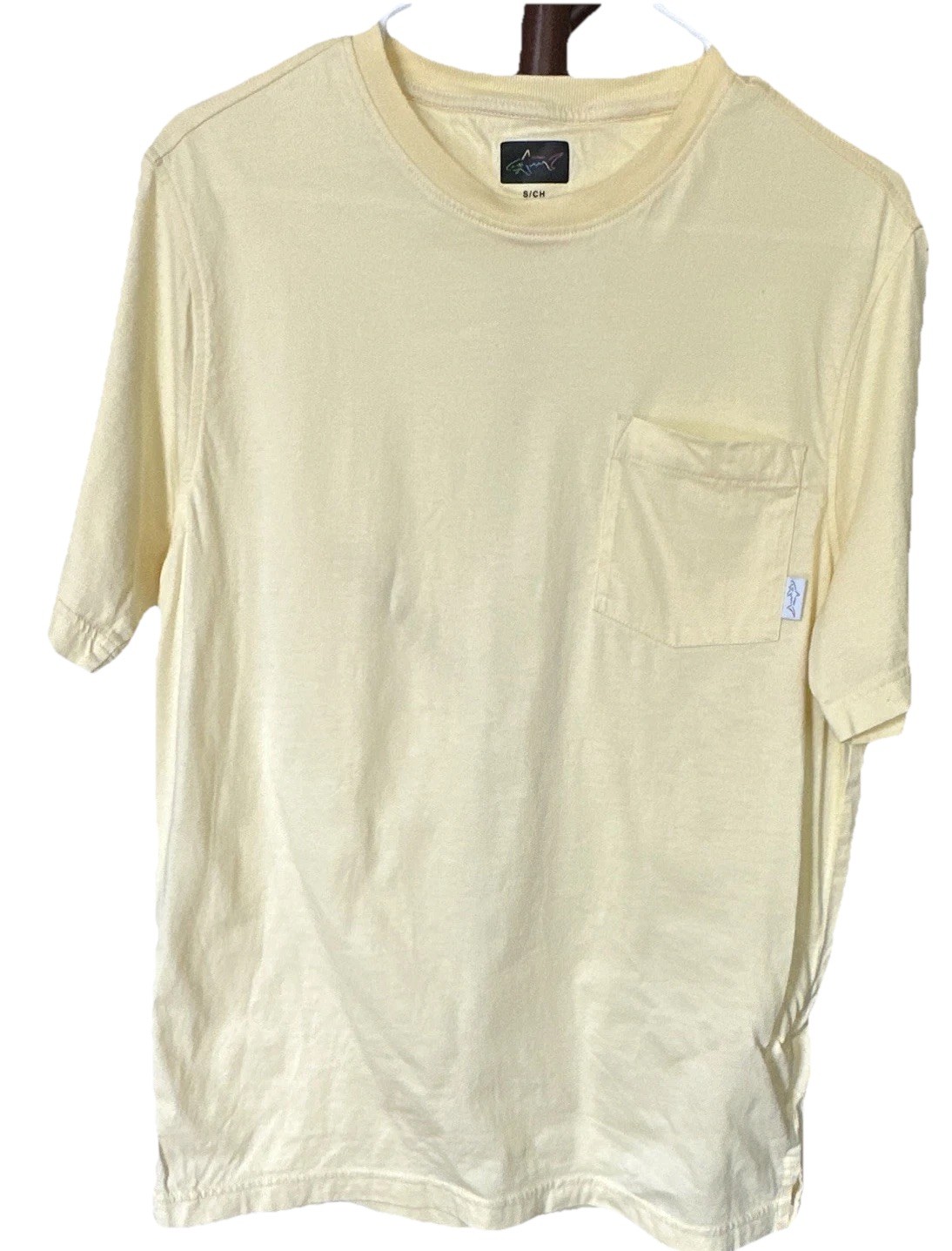 Greg Norman Men’s Yellow Pocket Tee Size S Cotton Regular Fit Crew Neck