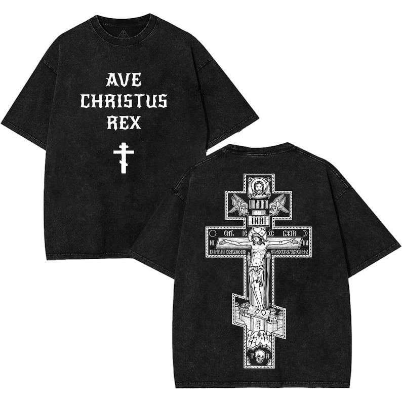 Ave Christus Rex Cross Tee � Vintage Christian Faith Jesus Crucifix Shirt